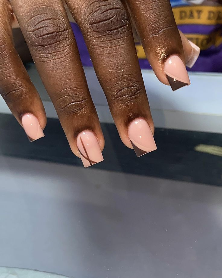 Short nails are so cute 🥰 #shortnails #nailart #brownnails #squarenails Chocolate Brown Short Nails, Short French Tip Fall Nails, Short Square Autumn Nails, Fall Short Acrylics, Brown Nail Inspo Short, Short Stubby Nail Designs, Short Square Gel Nails Fall, Short Fall Nails Black Women, Really Short Square Nails