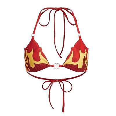 Flame Halter Tie Bikini Bra Top M Rave Gothic Party Beach New Cosplay Coachella  | eBay Fitted Rave Swimwear For Costume Party, Rave T-back Swimwear For Beach, Rave Style T-back Swimwear For Beach, Fitted Halloween Party Swimwear, Rave Festival Swimwear With Triangle Top, Rave Festival Triangle Top Swimwear, Rave Party Swimwear For Beach Season, Rave Swimwear For Summer Costume Party, Fitted Swimwear For Summer Cosplay