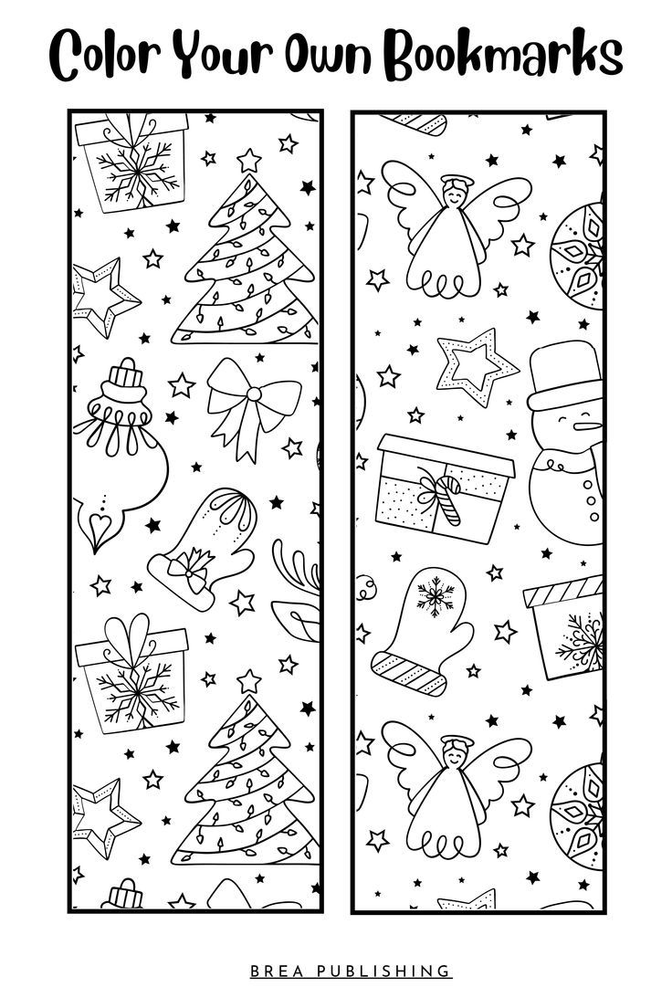 two bookmarks with christmas decorations on them and the words, color your own bookmarks