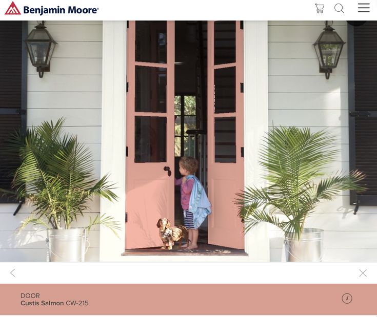 A sophisticated salmon pink for the front door Benjamin Moore Old Navy, Pink Front Door, Color Combinations Paint, Front Door Paint Colors, Choosing Paint, House Trim, Door Paint Colors, Painted Front Doors, Front Door Colors