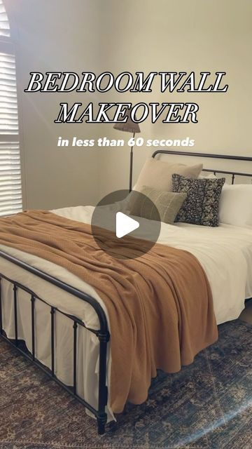 a bedroom wall makeover in less than 40 seconds with text overlaying the image