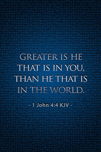 a blue book cover with the words, greater is he that is in you than he that is in the world