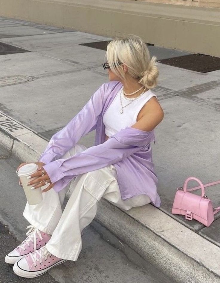 Purple Shoes Outfit, Soft Girl Aesthetic Outfit, Lavender Outfit, Purple Cover, Purple Outfit, Soft Girl Outfits, Tennis Shoes Outfit, Casual Shoes Outfit, Pastel Outfit