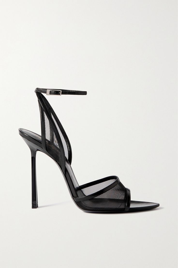 SAINT LAURENT's 'Missy' sandals are equal parts refined and sophisticated. They're made from semi-sheer mesh and framed by sleek leather straps. Let the stiletto heels peek out from beneath a pair of the brand's tailored pants. Jimmy Choo Sandals Flat, Pretty Heels Classy, Shoe Inspo Sneakers, Shoes For Dresses, Shoe Ideas For Women, Sheer Heels, Saint Laurent Heels, Summer Dresses Shoes, Shoes For School