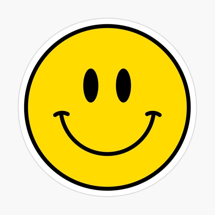 a yellow smiley face sticker with two eyes and one smile on it's face