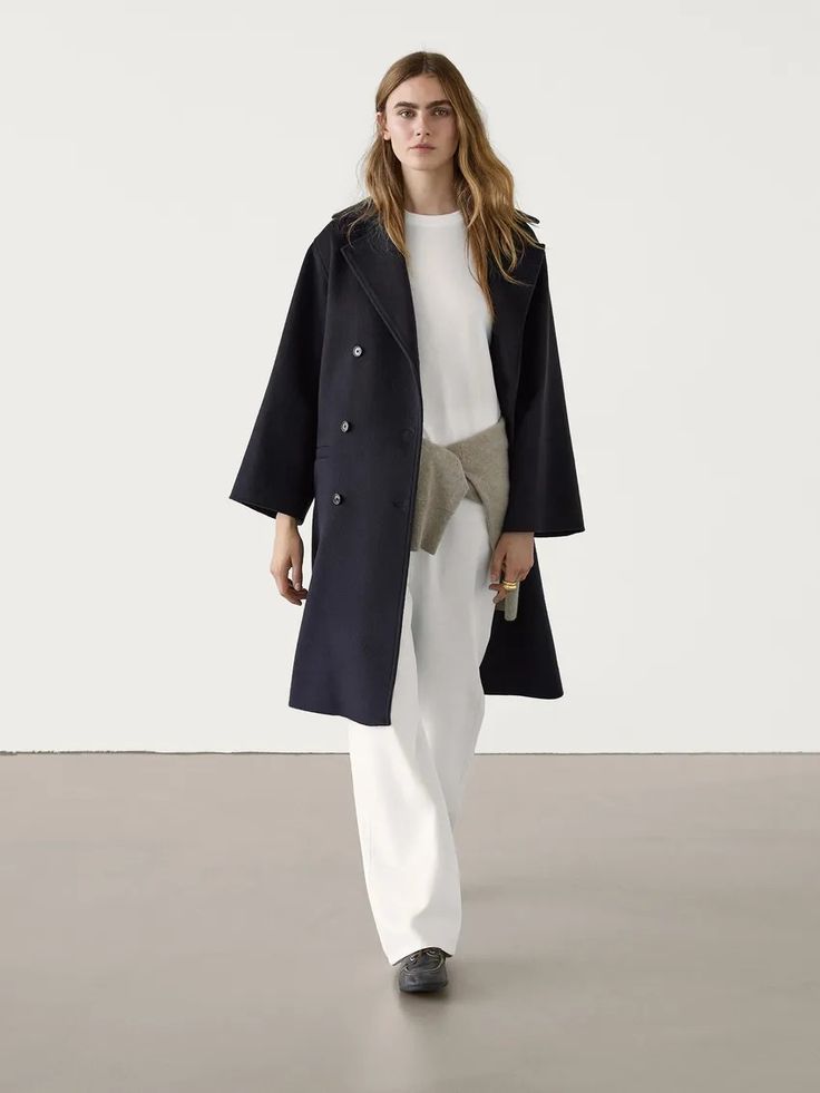 Long wool blend trench coat - Deep blue | ZARA United States Massimo Dutti Women, Blue Trench Coat, Denim Outfits, Cardigan Sweater Dress, Trench Coat Black, Shirt Blouses Tops, Leather Shirt, Double Breasted Coat, Coats And Jackets