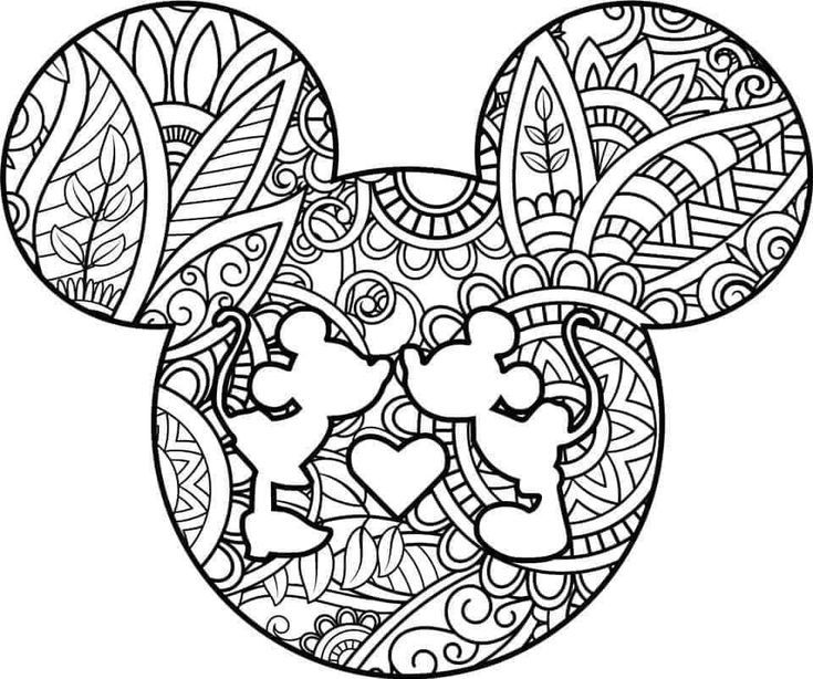 the mickey mouse head with patterns on it's face is outlined in black and white