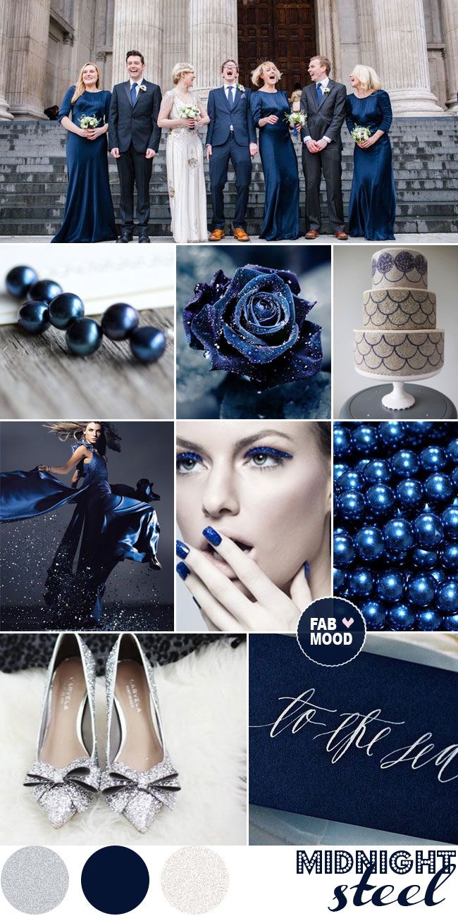 a collage of blue and silver wedding colors