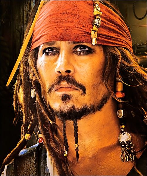 a drawing of johnny depple as jack sparrow from the movie pirates, in colored pencil