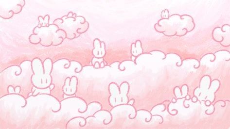 a drawing of clouds and rabbits in the sky