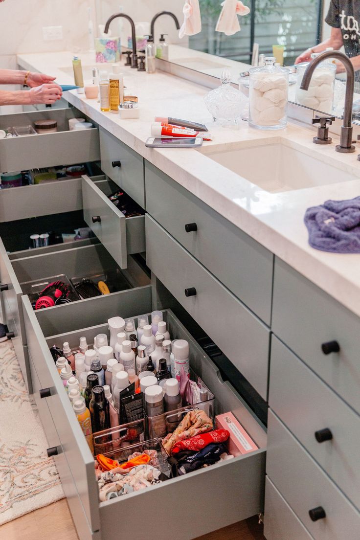 the drawers are full of bottles and personal care products