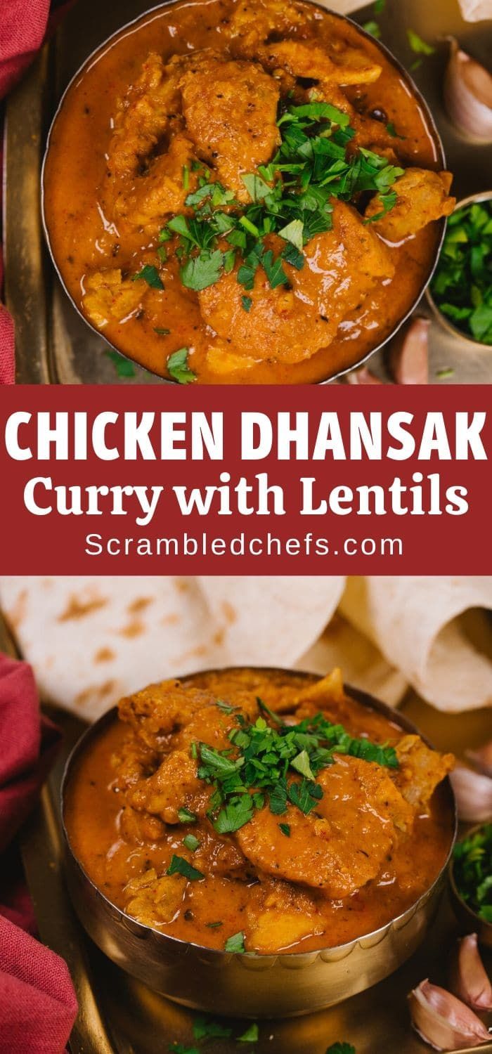 Fall in love with chicken Dhansak curry with lentils using this simple easy to follow recipe! A perfect weeknight curry loaded with flavor! #CurryRecipe #DhansakCurry #ChickenCurry #LentilCurry #SpicyCurry Chicken Dhansak Recipe Indian, Chicken Dahl Recipe, Dhansak Curry, Chicken Dhansak Recipe, Chicken Lentil Curry, Dhansak Recipe, Chicken Indian, Beef Chilli, Chicken Curry Recipe Easy