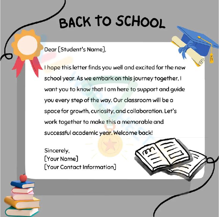 back to school letter for students with books and graduation cap on the top of it