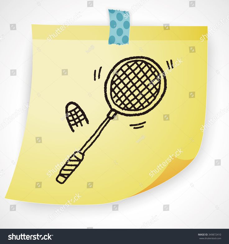 a sticky note with a drawing of a badminton racket on it and the word