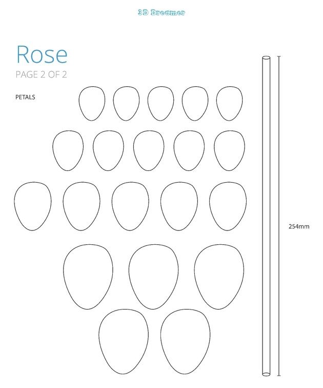 the rose pattern is shown with measurements for each individual piece, and has been cut out into