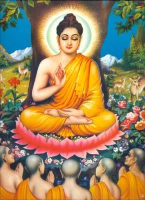 the buddha is surrounded by other buddhists and saying,'all suffer because they describe the