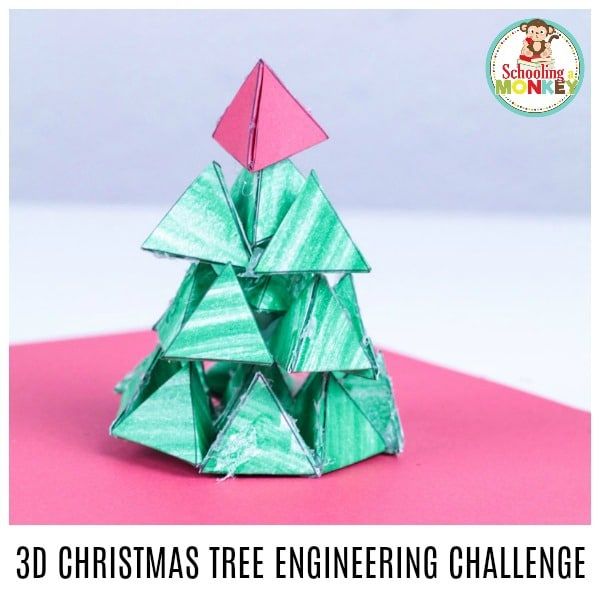 an origami christmas tree is shown with the text 3d christmas tree engineering challenge