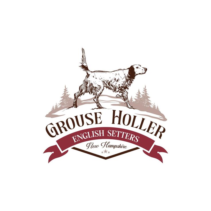 the logo for grousee holler english settlers, featuring a dog and trees