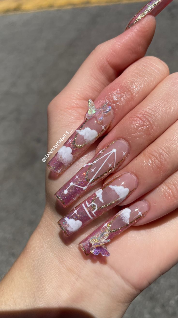 Libra 21st Birthday Nails, 2002 Birthday Nails, 21st Birthday Nails Sagittarius, Birthday Nails For Libras, Short Libra Nails, Libra Season Nails, Nails Libra Design, Sagittarius Birthday Nails Acrylic, Pink Libra Birthday Nails