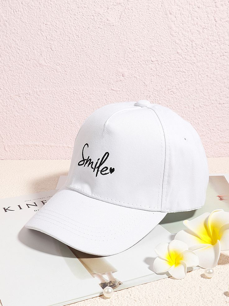 White Casual   Cotton Letter Baseball Cap Embellished  Spring/Fall Women Accessories White Cap Outfit, Cute Baseball Hats, Cool Bucket Hats, Baseball Cap Design, Africa Outfits, Bone Bordado, Clothes Embroidery, Clothes Embroidery Diy, Cricut Shirts