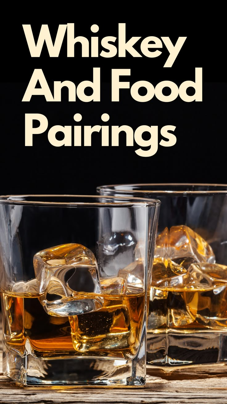 two glasses filled with whiskey and food pairings