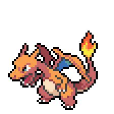 an image of a pixelated pokemon character with a fire in his hand and the text,