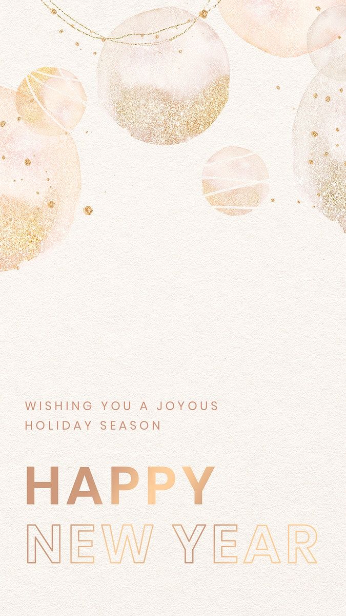 a happy new year greeting card with gold ornaments on white paper and text that reads wishing you a joyous holiday season