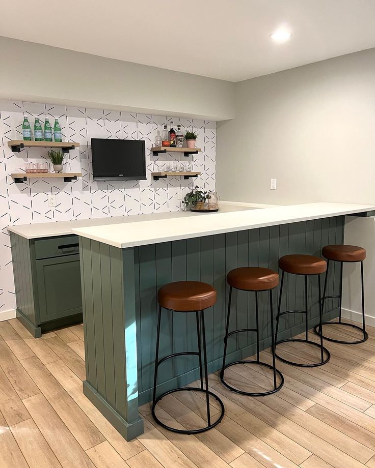 Counter Tops Concrete One of a Kind Concrete Bar Top, Basement Decoration, Concrete Bar, Basement Kitchenette, Basement Organization, Home Bar Rooms, Bar Tops, Basement Living, Basement Bar Designs