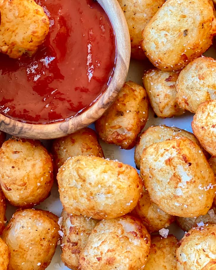 some fried food with ketchup on the side