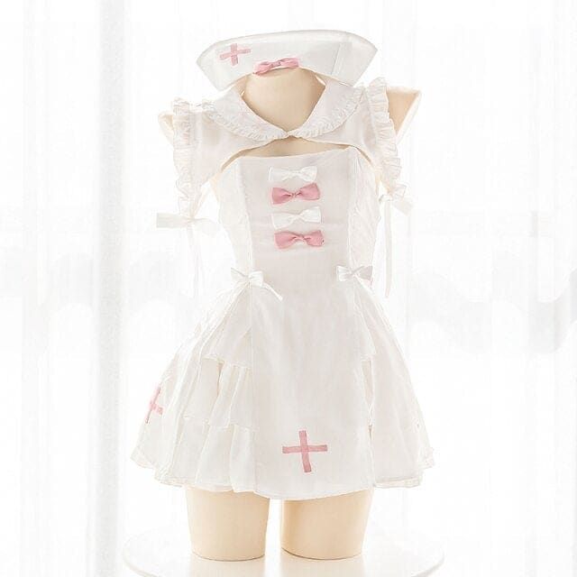 Anime Lovely White Nurse Sweet Cute Bow Uniform Lingerie Suit BE313 - Egirldoll Y2k Fashion Aesthetic, Y2k Aesthetic Fashion, Egirl Clothes, Kawaii Shirts, Nurse Costume, Dress Hat, Kawaii Fashion Outfits, Kawaii Dress, Nursing Clothes