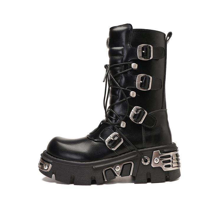 Experience timeless style and durability with our Retro Punk Cowhide Leather Motorcycle Boots. These boots are perfect for both men and women, and are crafted with genuine cowhide leather for a luxurious look and feel. Step up your fashion game while staying comfortable and protected on the road. Features: Solid color design, chic and trendy High-quality upper cowhide leather Zipper on the side Heel height: mid-heel (3-5CM) Microfiber lining material High-density rubber heavy lugged sole Toe cap, side and heel iron reinforcement Wear-resistant, slip-resistant Keep warm in cold weather Comfortable to wear, a great choice not only for long rides but for walks as well Suitable for men and women Gothic Leather Lace-up Boots For Winter, Winter Leather Lace-up Boots With Rivets, Black Riveted Boots For Outdoor, Black Outdoor Boots With Rivets, Gothic Leather Mid-calf Boots For Winter, Black Steampunk Moto Boots With Rivets, Black Punk Style Martin Boots In Faux Leather, Black Punk Martin Boots In Faux Leather, Punk Leather Combat Boots With Steel Toe