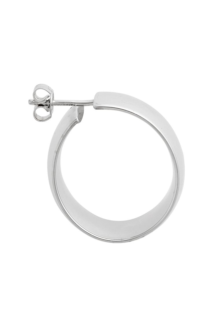 Brighten everyday ensembles with bold hoop earrings crafted from icy 14-karat white gold. 7/8" hoop diameter Post back Clear rubber backs included for stability 14k gold Made in Italy Sterling Silver Rounded Jewelry With Polished Finish, Timeless Silver Huggie Earrings For Anniversary, Modern Small Hoop Earrings In White Gold, Classic Small Hoop Sterling Silver Jewelry, Silver Small Hoop Earrings For Formal Occasions, Small Silver Hoop Earrings For Formal Occasions, Formal Hoop Jewelry With Polished Finish, Modern White Gold Small Hoop Earrings, Formal Small Silver Hoop Earrings