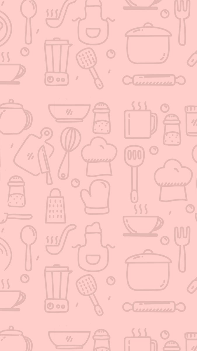 a pink background with kitchen utensils on it