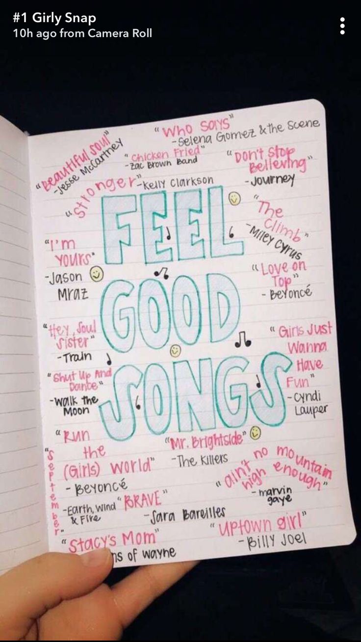 a hand holding a notebook with writing on it that says, feel good longs