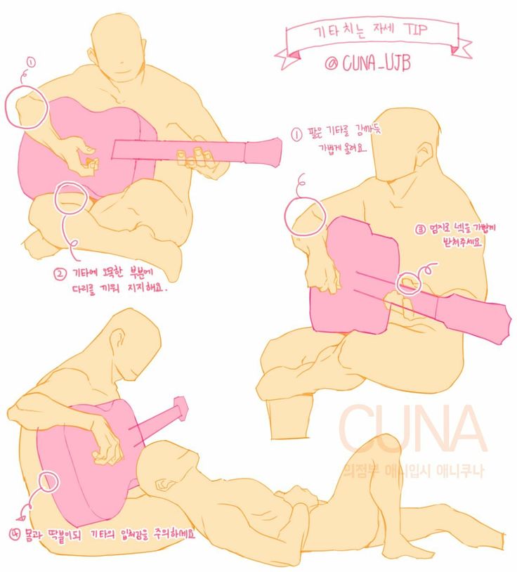 an image of a man with a guitar in different positions and instructions on how to play the guitar