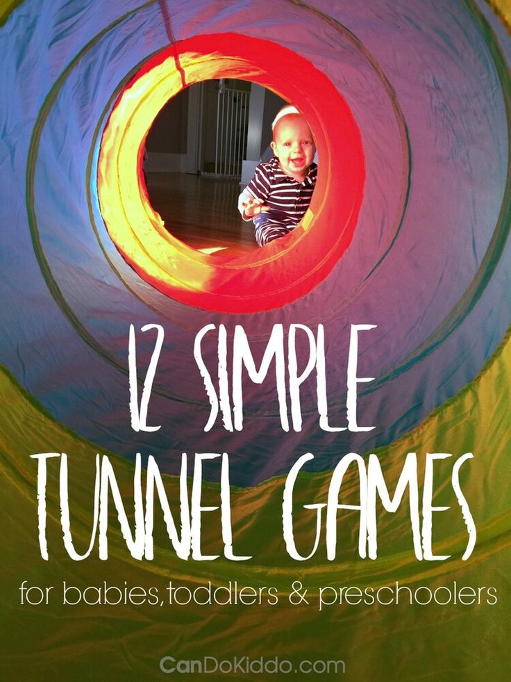 a baby sitting in a tunnel with the text 12 simple tunnel games for babies, toddlers and preschoolers