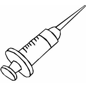 a black and white drawing of a syringe with an end cap on it