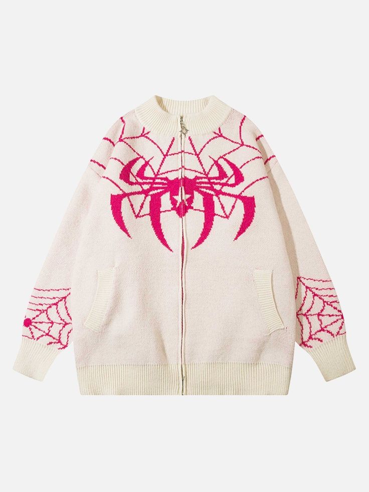 TALISHKO - Spider Loose Sweater Coat - streetwear fashion - talishko.com Casual Cotton Tops, Vintage Zip Up Hoodie, Soft Feminine Outfits, Air Port Outfit, Underground Clothing, Cozy Streetwear, Streetwear Chic, Heart Letter, Streetwear Essentials