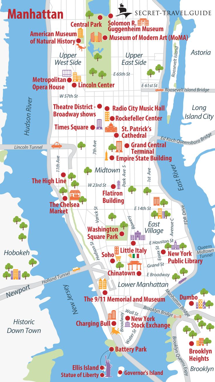 a map of manhattan with many different locations