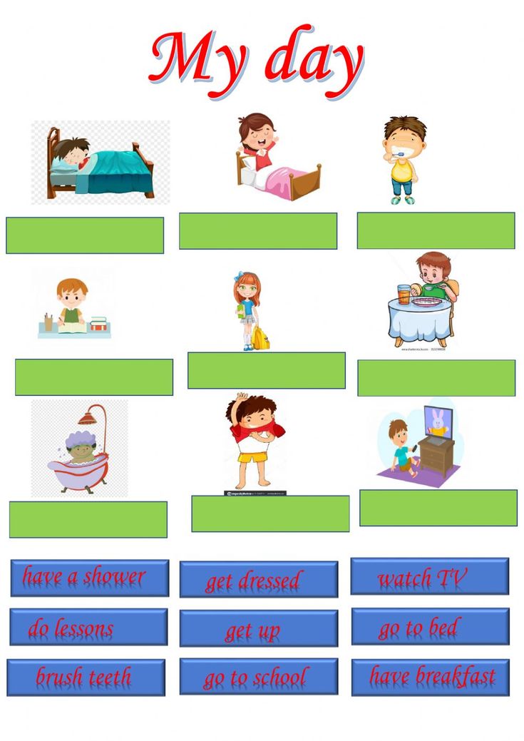 the worksheet for my day is shown in red and green, with pictures of children