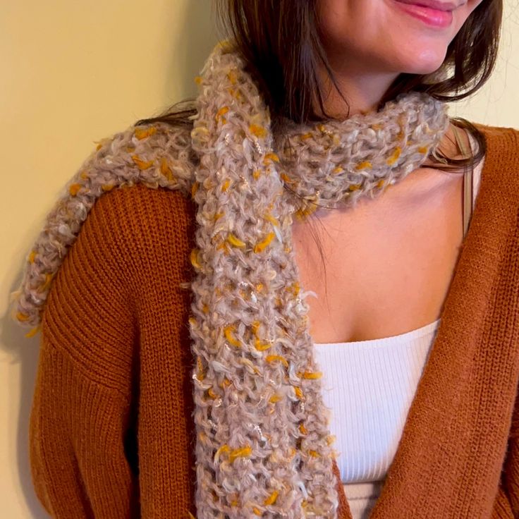 Soft As A Cloud & Light Weight Scarf In Tan, Pumpkin, Cream. Newly Knitted To Match Autumn Colors! Measures 8” X 45”. Light Weight Scarf, Autumn Scarf, Cloud Light, Fall Scarf, Cloud Lights, Christmas Inspo, Fall Scarves, Pumpkin Cream, Cozy Autumn