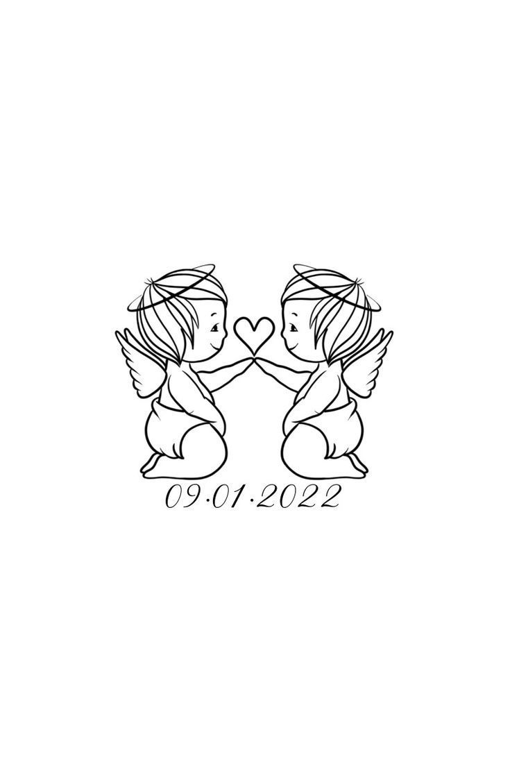 two little angels holding hands with the year 2012 on it's side, in black and white