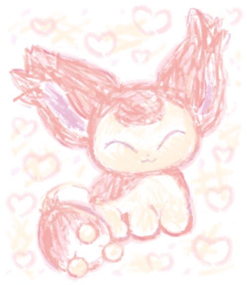 a drawing of a little bunny with hearts on it's chest and eyes closed