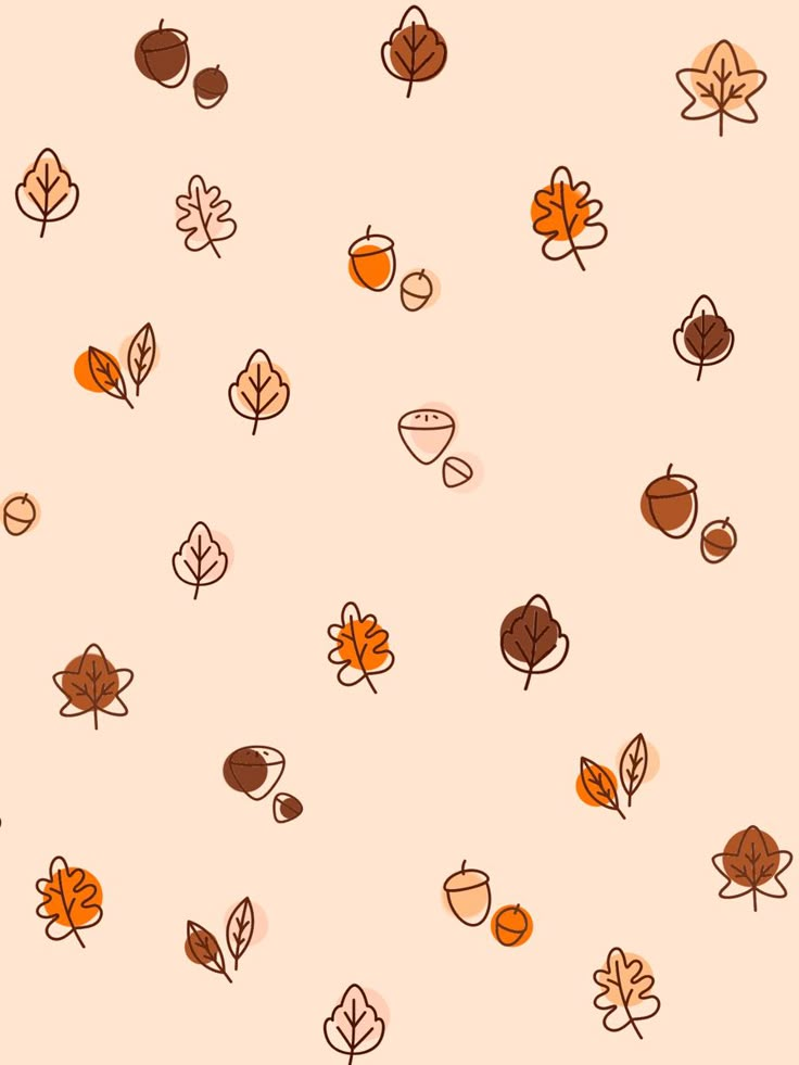 an image of autumn leaves and acorns on a pink background with brown colors