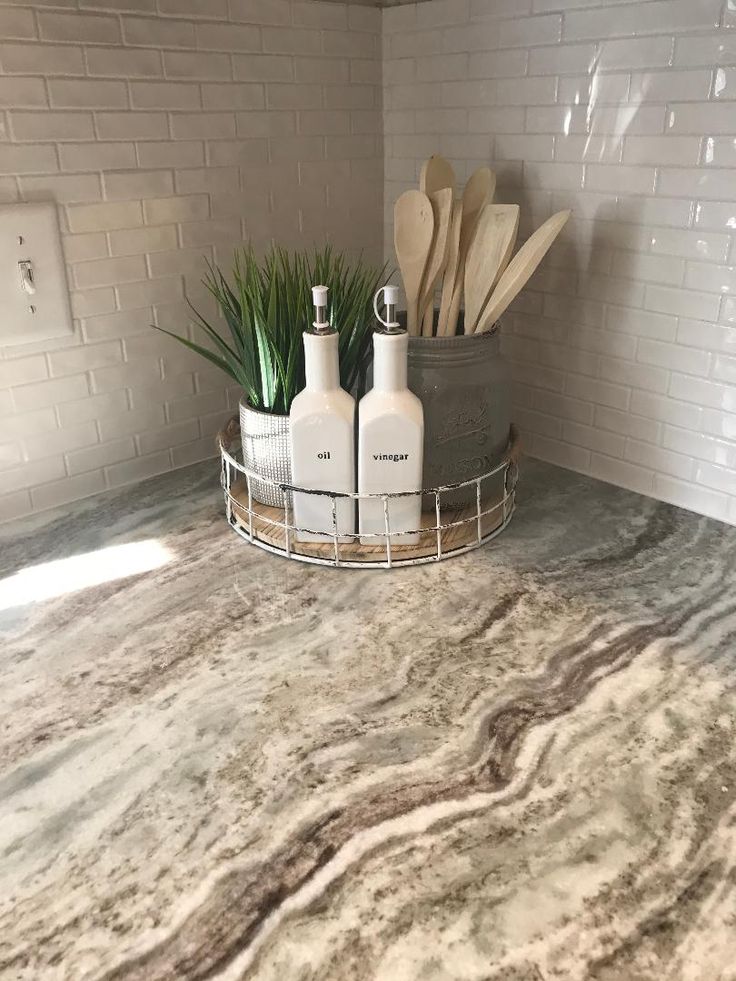 the counter top is clean and ready to be used in the kitchen or for cleaning