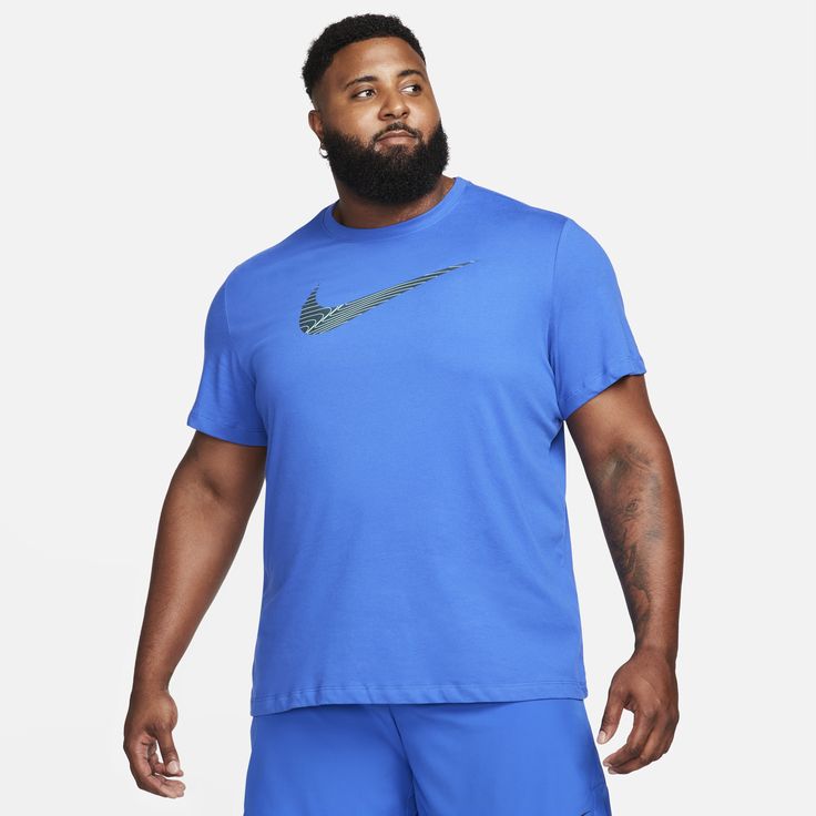 Maximize your gym time—whether it's cardio, weight lifting, fitness class or a mix of everything. This Nike Dri-FIT tee is the go-to for all your favorite exercises with smooth fabric that keep sweat from becoming a distraction. Athleisure Dri-fit T-shirt For Gym, Nike T-shirt For Light Sports, Athletic Fit, Nike Functional T-shirt For Sports Events, Nike Athletic Fit Sports T-shirt, Nike Breathable Sportswear T-shirt, Nike Short Sleeve Activewear For Training, Nike Sportswear Breathable T-shirt, Nike Sweat Resistant Running Tops, Nike Sweat Resistant Tops For Running