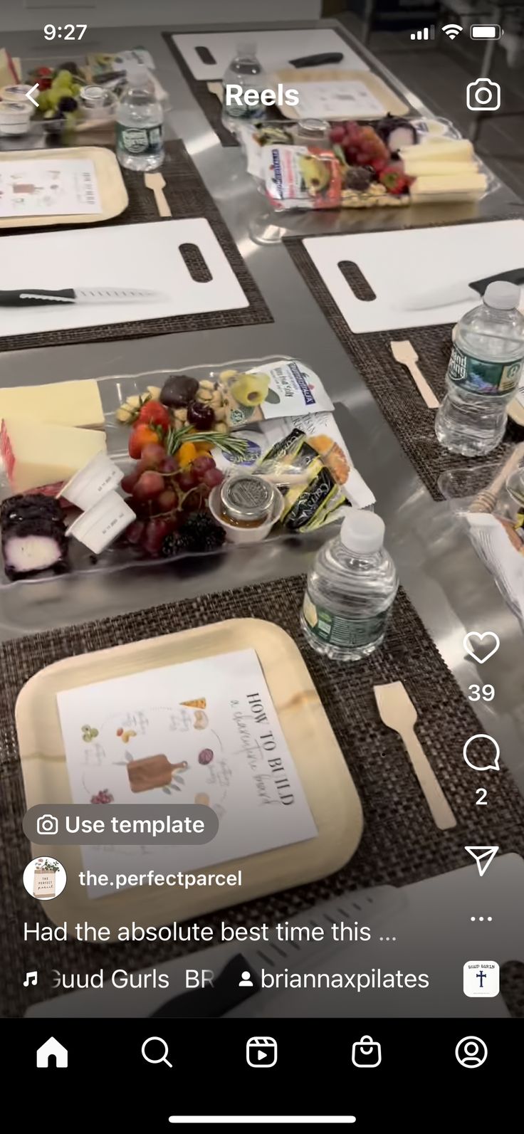 the table is set up with food and water