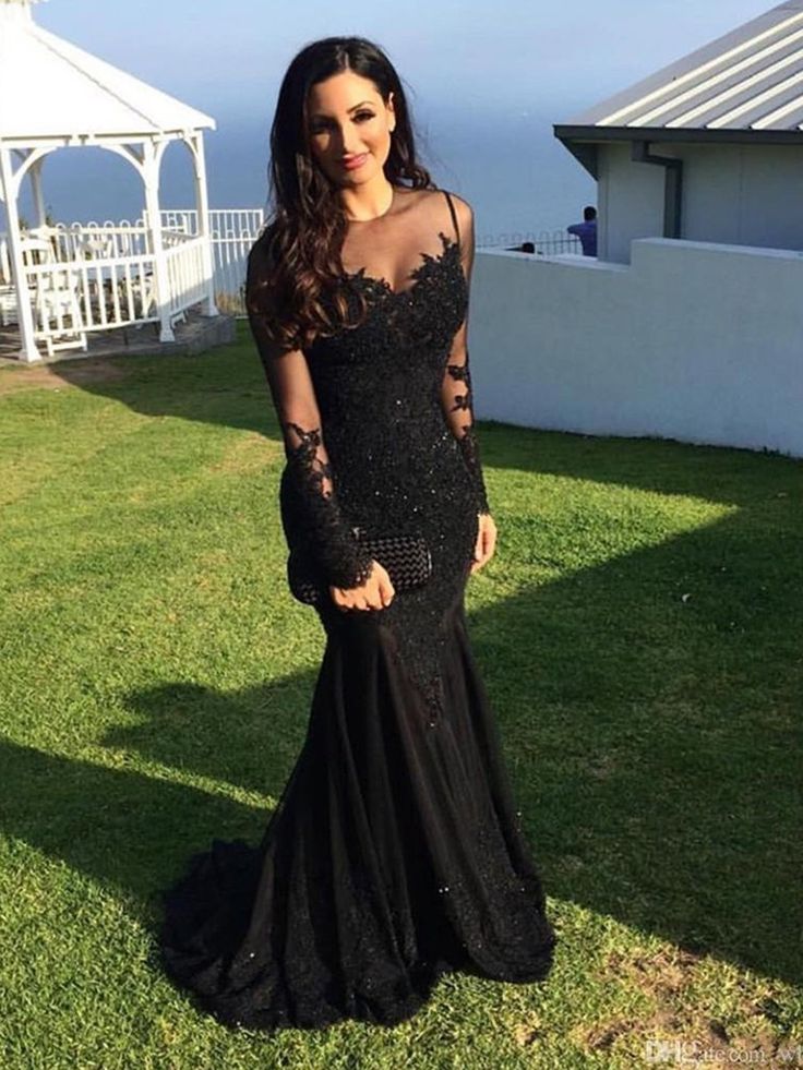 Long Sleeves Mermaid Lace Black Prom Dress, Lace Black Mermaid Formal Dress, Evening Dress, Party Dress Long Sleeve Mermaid Prom Dress, Evening Dress Long, Mermaid Prom Dresses Lace, Prom Dresses 2018, Black Mermaid, Long Sleeve Prom, Black Prom Dress, Black Prom, Illusion Dress