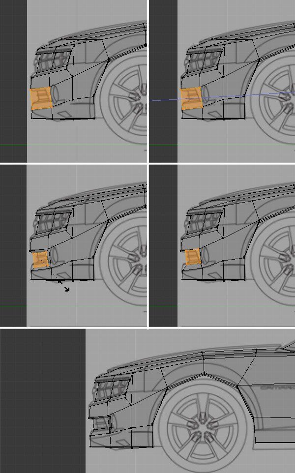 four different views of the front and rear wheels of a car