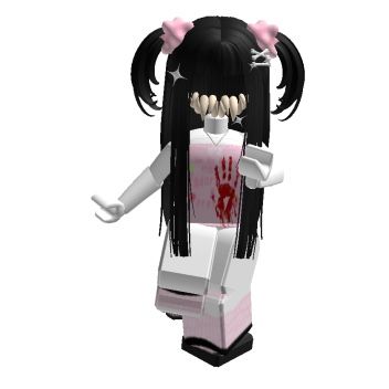 a lego figure with black hair and pink eyes